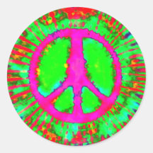 Signo de la paz psicodélico abstracto del teñido a pegatina redonda