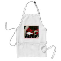 Silla roja del blanco de los geranios delantales