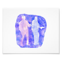 Sillouttes del Watercolour de dos guitarristas azu Impresión Fotográfica
