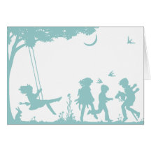 Silueta de jugar de los niños tarjeta