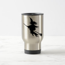 Silueta de la bruja del palo de escoba tazas