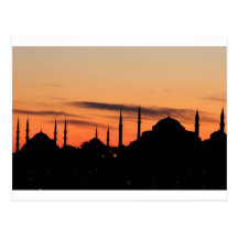 Silueta de la mezquita azul y de Hagia Sophia Tarjeta Postal