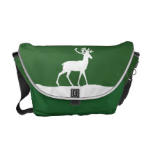 Silueta de los ciervos - verde y blanco bolsa de mensajería