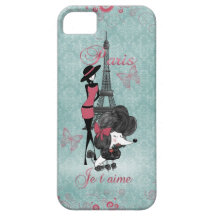 Silueta francesa de los chicas del caniche del vin iPhone 5 Case-Mate protectores