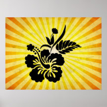 Silueta hawaiana de las flores poster