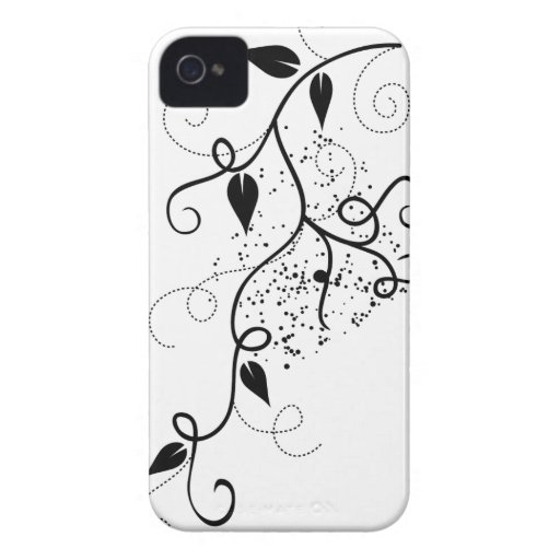 Silueta negra y blanca de la rama del remolino de  iPhone 4 funda