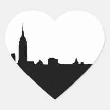 Silueta negra y blanca de Nueva York Pegatinas Corazon Personalizadas