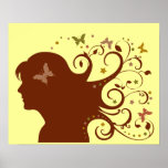 Silueta única del extracto de la hoja floral de la poster