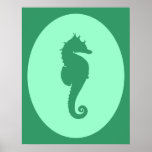 Silueta verde del Seahorse Impresiones