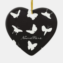 Siluetas blancos y negros de la mariposa adorno de navidad