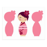 Siluetas de Kokeshi Sakura Tarjetas Postales