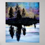 Siluetas del árbol en el lago autumn poster