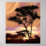 Siluetas del árbol en la alba posters