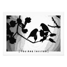 Siluetas góticas de los pájaros del amor que casan invitaciones personales 