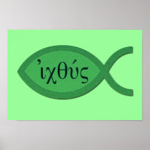 Símbolo cristiano de los pescados de IXOYE - perga Posters