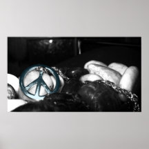 Símbolo de paz azul metálico posters