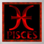 Símbolo rojo del horóscopo de Piscis Poster