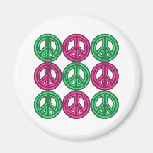 Símbolos de paz de neón rosados y verdes imán para frigorifico