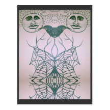 Simetría de Halloween con las lunas y los cuervos Postal