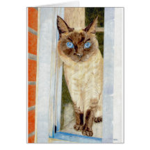 Simone en la ventana (siamesa) tarjetón