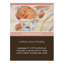 Simplemente usted rosa/Brown • Invitación del bebé Postales