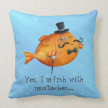 Sir Fishy Mustached Fish Cojin