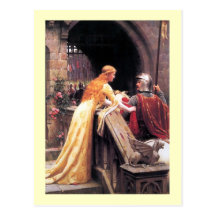 Sir Lancelot y Guinevere en las escaleras Postal