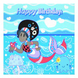 Sirena bonita linda del "feliz cumpleaños" invitación personalizada