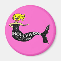 Sirena de Hollywood redonda (rosa) Imán Para Frigorifico
