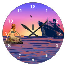 Sirena en el reloj de pared de la puesta del sol