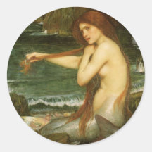 Sirena por el Waterhouse de JW, arte de la mitolog Pegatinas Redondas