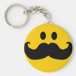 Smiley del bigote (color de fondo adaptable) llaveros personalizados