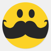 Smiley del bigote (color de fondo adaptable) etiqueta redonda