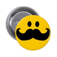 Smiley del bigote (color de fondo adaptable) pin
