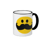 Smiley del bigote (color de fondo adaptable) tazas