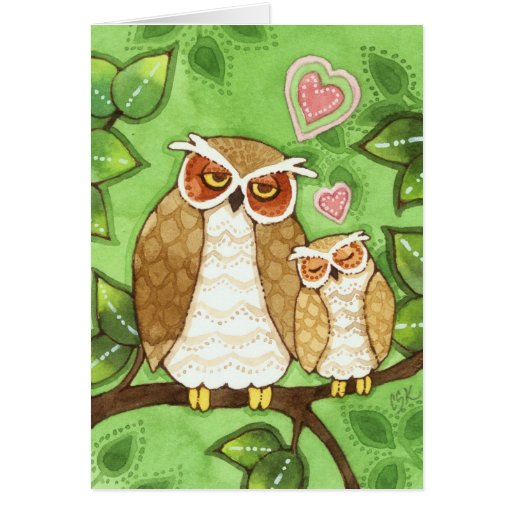 Snuggles del búho - tarjeta de felicitación linda