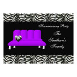 sofá púrpura elegante, invitación del fiesta invitaciones
