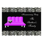 sofá púrpura elegante, invitación del fiesta invitaciones