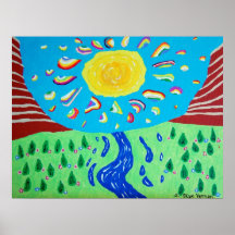 Sol e impresión de los arco iris poster