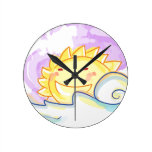Sol sonriente de la salida del sol feliz reloj de pared
