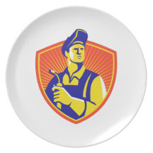 Soldador con el escudo del soplete retro plato