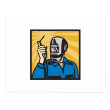 Soldador con el visera del soplete retro postal
