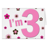 "Soy 3" rosa y las flores de Brown Felicitación