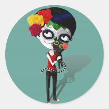 Spooky Dia de Los Muertos Girl Pegatinas