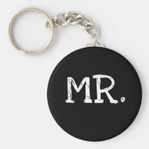 Sr. blanco del texto del novio llavero personalizado