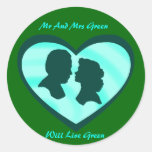 SR. Y SEÑORA GREEN WILL LIVE GREEN-STICKER ETIQUETAS REDONDAS