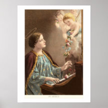 St. Cecelia en el piano con Putti Impresiones