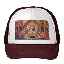St Dominic Enthroned con las 7 virtudes cardinales Gorro