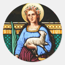 St Inés de Roma, sosteniendo el cordero y la hoja  Pegatinas Redondas