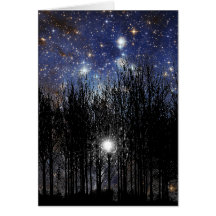 Starscape y árboles - tarjeta de nota